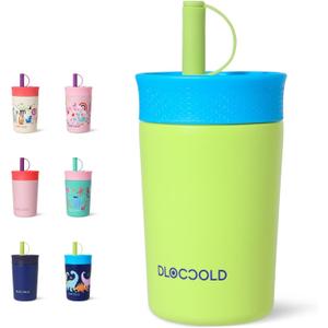 DLOCCOLD 12 oz Insulated Stainless Steel Straw Tumbler, Reusable Sippy Cup With Leak-Proof Spill Resistant Flexible Straw Lid, Cups, Easy to Clean, Water Bottle, Great for Travel, Home (Fruit Green)