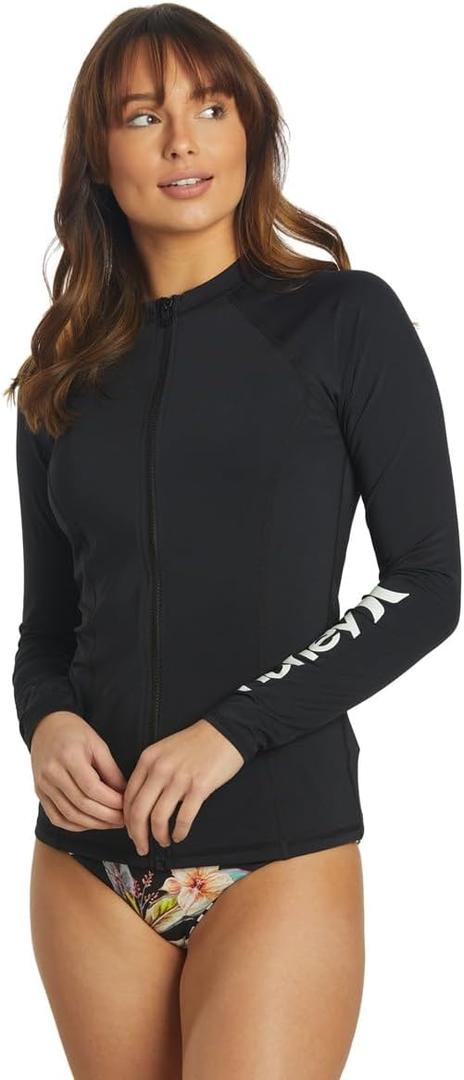 Hurley One & Only Solid Long Sleeve Zip Front Rashgaurd Black XS (US 0-2)