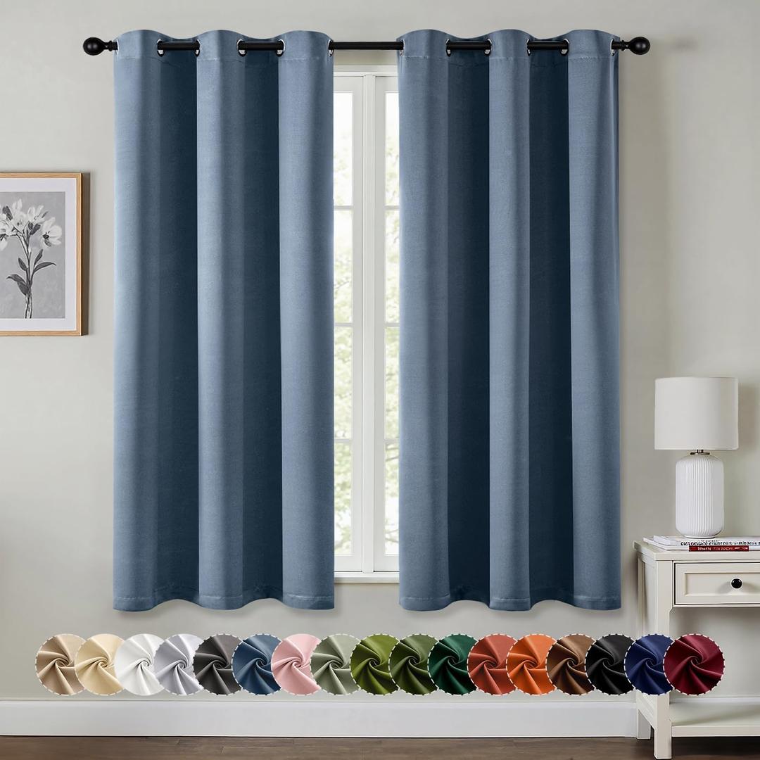 MIULEE Stone Blue Blackout Curtains for Bedroom Living Room 63 Inches Long 2 Panels, Thermal Insulated Room Darkening Drapes Grommet Noise Reducing Light Blocking Window Treatments 40x63 Inch