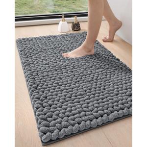 DEXI Bathroom Rugs 24x36, Non Slip Washable Bath Mat, Luxury Chenille Super Absorbent Thick Bathmats for Shower Floor, Plush Fluffy Shaggy Carpet for Tub, Dark Grey