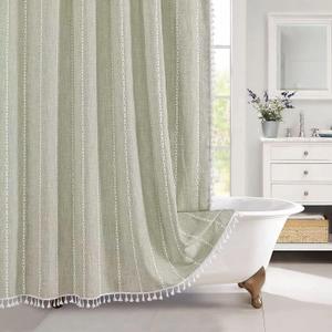 Colorigan Boho Farmhouse Shower Curtain - Linen Rustic Heavy Duty Fabric Shower Curtain Set with Tassel, Water Repellent Cloth, Modern Bohemian Chic Country Bathroom Shower Curtains