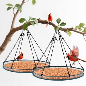 2 Pack Feeder Bird Seed Catcher Tray - Diameter Durable Outdoor Bird Feeding Platform with Adjustable Hanging Hoop and Seed Guard (Green, 30inch)