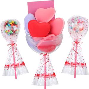 12 Pack Valentine's Day Exchange Gifts Valentine's Lollipop Gifts with Heart Treat Bags Heart Straws Giant Plastic Bowls Goody Bag Fillers for Valentines Party Prizes