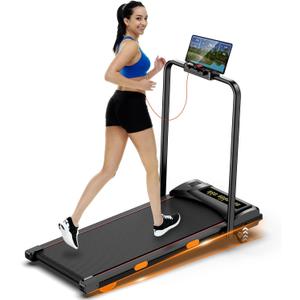 6% Incline Walking Pad with Handle Bar, Compact and Foldable Treadmill for Home and Office, 2.5 HP Quiet Under Desk Treadmill with 300lbs Capacity, Big Led Display and Double Deck Cushioning