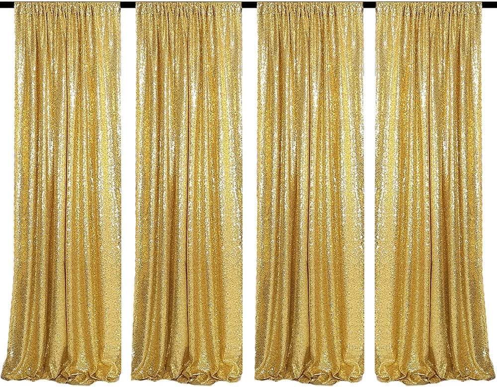 Gold Sequin Backdrop Curtains 4 Panels 2FTx8FT Glitter Gold Drapes Photo Backdrop Party Wedding Baby Shower Curtain Sparkle Photography Background