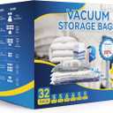 Simple Deluxe 32 Pack Vacuum Storage Bags (5 Jumbo/5 Large/6 Medium/6 Small/5 Roll M/5 Roll S) Space Saver Bags, Vacuum Seal Bags with Hand Pump for Comforters, Blankets, Bedding, Pillows and Clothes