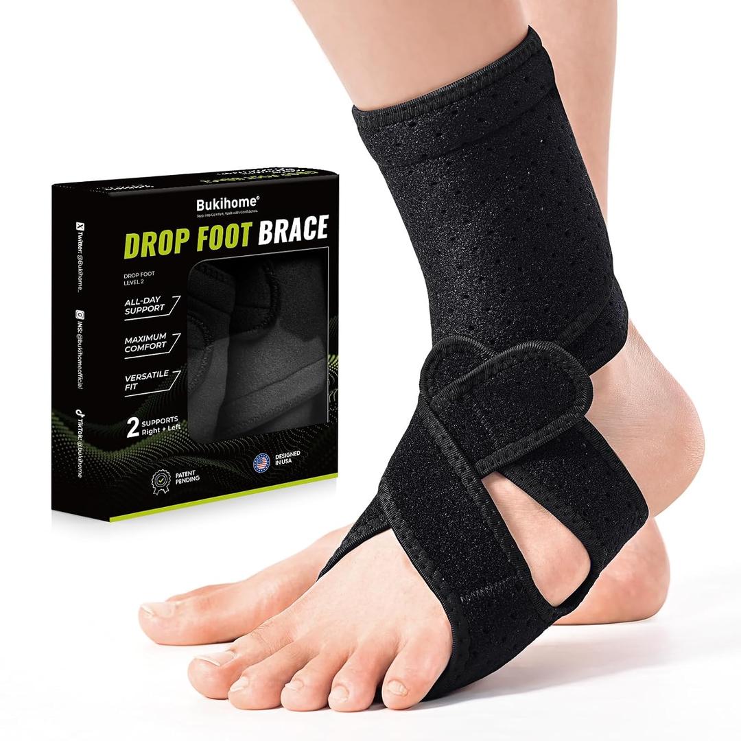 Bukihome Adjustable AFO Foot Drop Brace Breathable Foot Support for Walking with Shoes, Socks, or Barefoot Helps with Foot Drop, Plantar Fasciitis, Stroke, and MS Recovery (Black, Rigid Support)