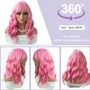 Pink Wig with Bangs Short Bob Wigs for Women 14 Inch Pastel Pink Bob Wigs Synthetic Wavy Curly Cosplay Wig Shoulder Length Short Wavy Wigs for Girls Daily Party Costume Colorful Wigs