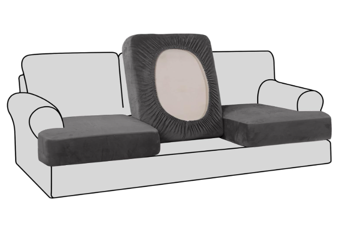 H.VERSAILTEX Stretch Velvet 3 Piece T Cushion Sofa Slipcovers Individually Cushion Cover for 3 Cushion Couch Seat Cushion Covers for Sofa Seat Cushion Covers Stay in Place(Sofa, Grey)