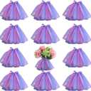 12 Pcs Mini Tutu Table Skirt Wine Bottle Cover Tulle Tutu Table Skirt Decor Tutu Garland Tulle Table Centerpieces for Wedding Baby Shower Cake Dessert Birthday Party(Pink Purple)