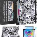 Kidcube for iPad 10th Generation Case 2022, for iPad (A16) Case 11th Generation 2025 - for Women Girls Cute Rotating Stand Folio Cover with Pencil Holder & Card Slot Flowers Goth Skull Design Cases