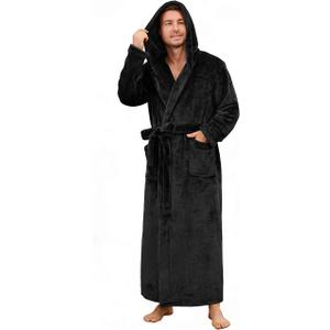 Mens Robe with Hooded, Full Length Thickened Plush Robe Big and Tall Bathrobe
,L/XL