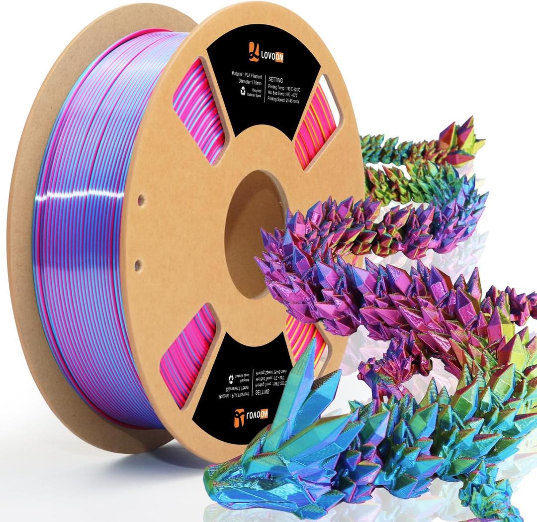 LOVOON PLA 3D Printing Filament 1.75MM Tricolor Change by Angle Filament PLA Multicolor Silk pla Filament, Fit Most FDM Printers and 3D Pen, Silk Rose Red/Sky Blue/Yellow, 1KG(2.2lb)/Spool