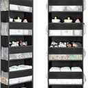 Yecaye 2 Pc Over the Door Organizer with 5 Bins 10 Side Pockets, 44lbs Load Hanging Bathroom and Bedroom Organizer, behind the Door Hanging Organizers for Nursery Newborn Baby Essential Stuff Black