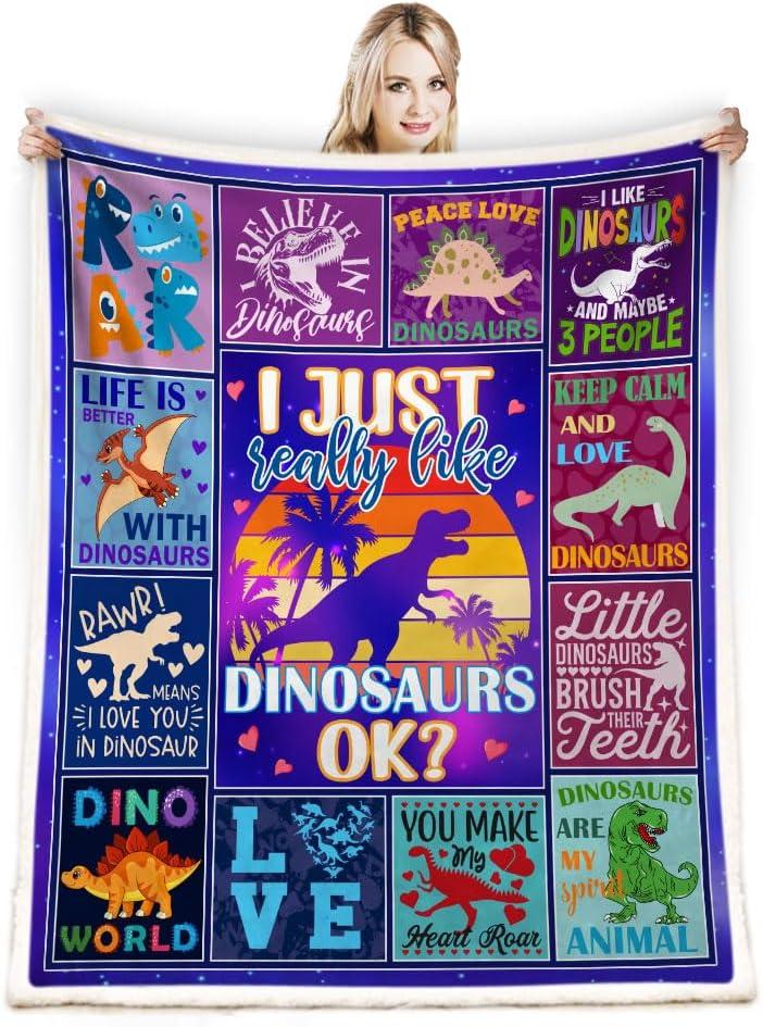 peakman Dinosaur Blanket for Boys Girls,Cartoon Colorful Dinosaur Gifts for Adults Kids Throw Blanket,Gifts for Dinosaur Lovers Blanket,Warm Soft Cozy Plush Dinosaur Blanket for Bed Couch 50"x 60"