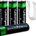 Lithium AA Batteries 4 Pack, Rechargeable Double A Battery 1.5V 3750mWh with USB-C Cable, 2H Fast Charge, Over 1200 Cycles