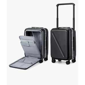 MILADA Luggage Hard Shell Suitcases Airline Approved Carry On Luggage 22x14x9 TSA Approved Luggage 20 Inch Front Opening Pocket Wide Handle Suitcase with Wheels Travel Luggage, Black