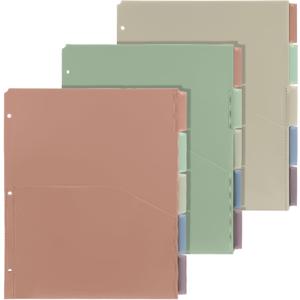 3 Sets 5 Tab Binder Dividers with Pockets for 3 Ring Plastic Binders 8.5 x 11 Inches 3 Hole Punched Page Dividers Sturdy Colorful Dividers for Office School Business Home Organizer (Boho Color)