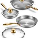 Titanium Pans for Cooking, 8/10/12 Inch Cookware with Lids, Butter Warmer