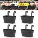 OGIMA 4pcs Hanging Flower Pots, Metal Iron Wall Planter Indoor/Outdoor for Railing Fence Balcony Garden Home Decoration with Detachable Hooks (4x Black)