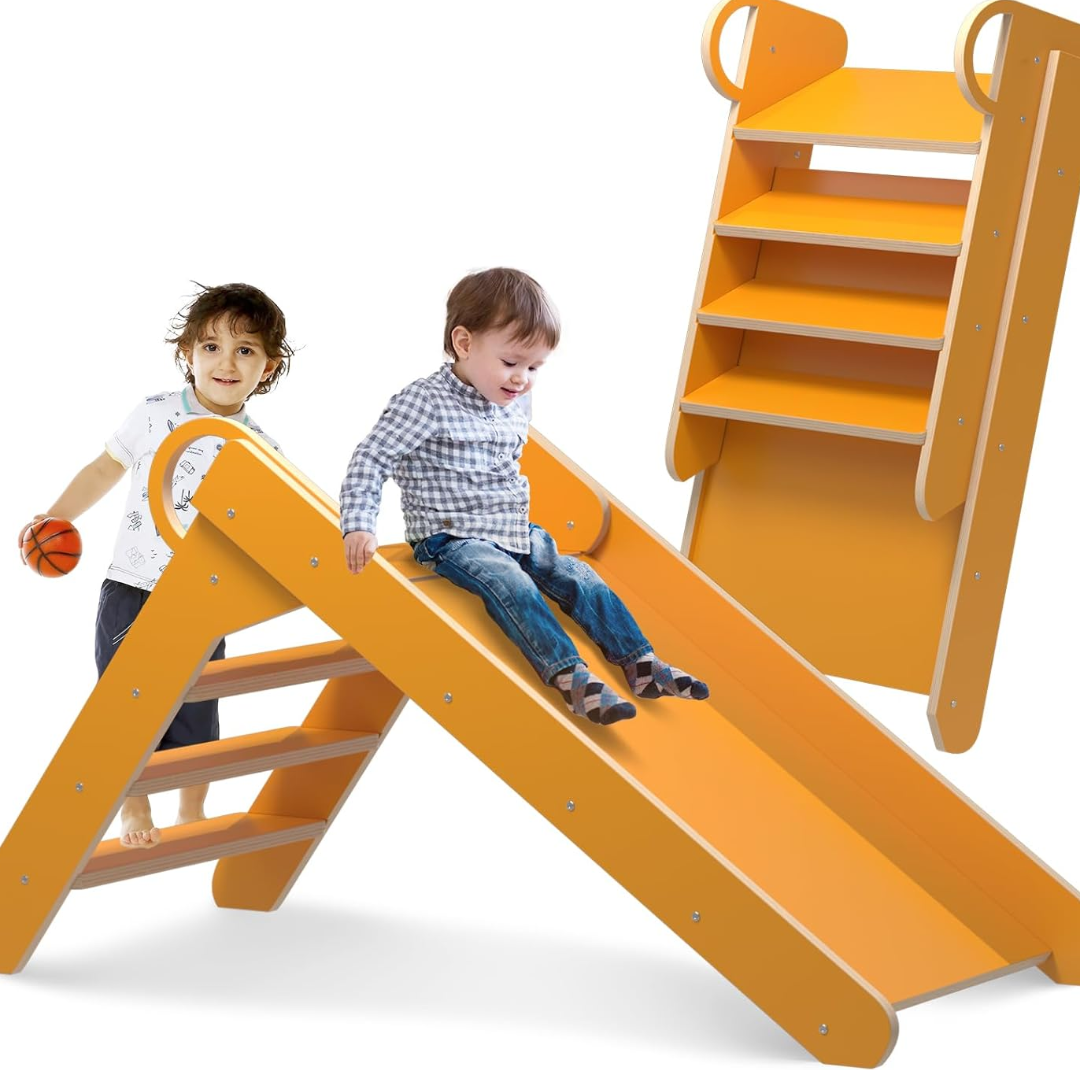 Wooden Slides for Toddlers, Indoor Toddler Slide, Foldable Kids Slide for Toddlers, Baby Slide for Playroom and Children's Room, Montessori Climbing Slide Toys for Babies, Toddlers, Children