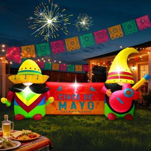 8FT Long Cinco De Mayo Inflatables Outdoor Decorations, Colorful Fiesta Party Blow Up Decor, Built-in LED Lights May 5 Mexican Yard Decoration for Garden Lawn Holiday Decor