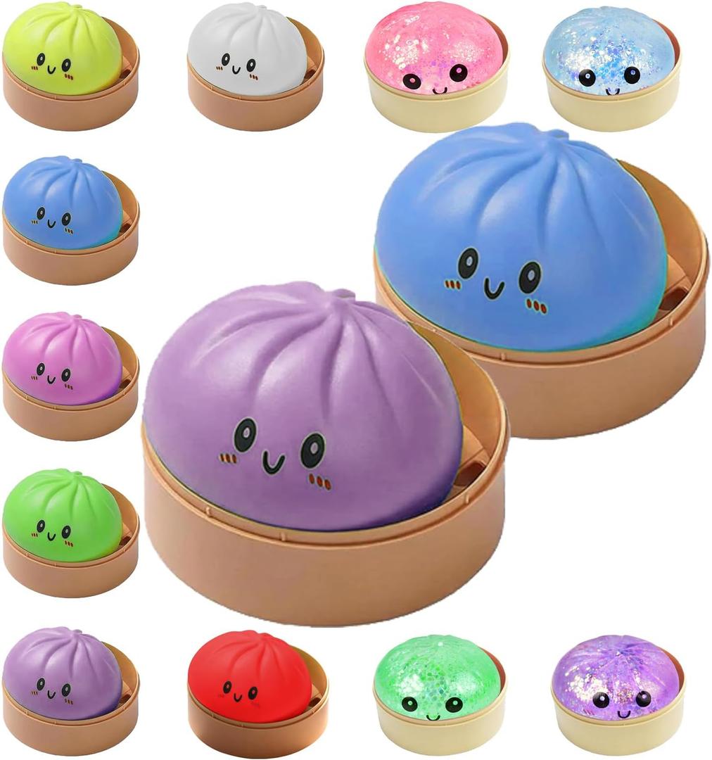 Dumplings Squishy Mystery Mini Dumplings Squishy Stress Balls Fidget Sensory Toy Soft Squeeze Decompression Dough (Purple+Blue)