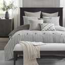 Madison Park King Comforter Set, Removable 100% Cotton Duvet Cover King Size with Insert, Farmhouse Bedding, Textured Stripe Clipped Jacquard Accent, King, Grey 9 Piece