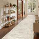 3x16 Washable Runner Rug for Hallway, Non-Slip Long Hallway Runner for Entryway, Soft Vintage Kitchen Mats for Floor, Abstract Dining Room, Bedroom, Living Room Rugs (3'x16', Beige/Ivory)