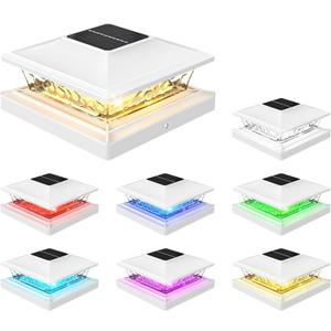 APONUO 4x4 Solar Post Cap Lights with 8 RGB Solid Colors & Multicolor Flow - 8 Pack Fence Post Solar Lights, IP65 Waterproof - Fits 4x4 5x5 6x6 Wood & Vinyl Posts - White