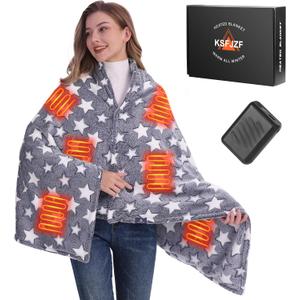 KSFJZF Heated Blanket, Cordless Portable Heated Throw Blanket, Battery Operated Heating Blanket with Rechargeable 20000mAh Power Bank, 59" x 35.5" Electric Heated Shawl, 3 Fast-Heating Levels (Navy)