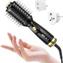 ANGILALA Dual Voltage(100~250V) Mini Hair Dryer Brush with European Plug Adapter for International Travel, Europe Travel Essentials for Women