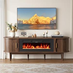 Decofy 70″ Fluted Fireplace TV Stand for 80″ TVs, Remote & Touch Control Adjustable Flame Colors & Temperature, Entertainment Center with Storage, Modern Media TV Console Table for Living Room (Walnut)