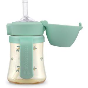 GROSMIMI Flip Top Spill Proof Sippy Cup, PPSU, BPA Free, 6 oz, Stage 2 Straw for Toddlers (Olive)