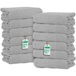 TOALLA_ Bath Towels_27x54_Pk 12_Light Grey Bath Towels (12-Pack, 27W X 54 L Inches) Light Grey Color- Cotton Towel for Gym, Bath, Spa, Shaving, Shampoo, for Daily use, Large