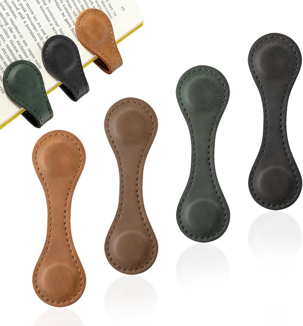 2 x 4 PCS Magnetic Leather Bookmarks | Anti-Loss Page Markers for Book Lovers Teachers Men Women | Elegant Gift Box (Light/Dark Brown, Vintage Green, Black)