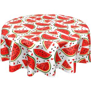 Watermelon Tablecloth Round 60 Inch Summer Fruit Table Cloth Circle Washable Reusable Table Cover Tabletop for Dining Room Kitchen Party Picnic in Polyester Red