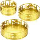 Honeydak 3 Pcs Ramadan Serving Trays Eid Mubarak Round Metal Food Trays Crazy Night Islam Eid Mubarak Plates Food Storage Containers for Eid Islamic Muslim Activity Party Favor, Gold