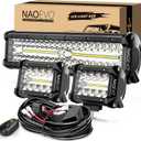 NAOEVO 12Inch LED Light Bar and 2PCS 4Inch LED Pod Lights, 420W 42000LM LED Fog/Driving/Off Road Lights Bar, Spot Flood Combo LED Light Bar with Wiring Harness Kit-3 Lead for Truck ATV Boat