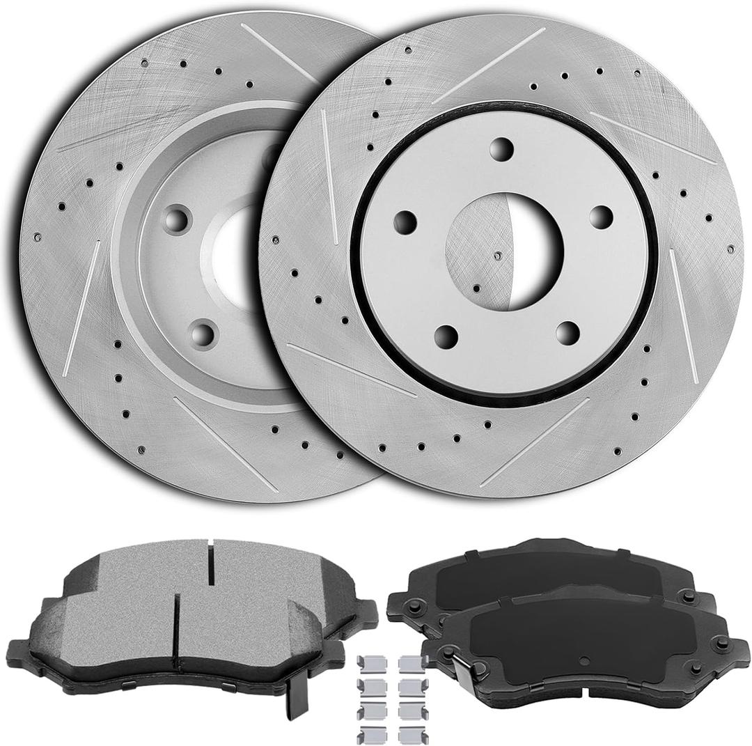 Brakes and Rotors Kit, ECCPP 2pcs Front Brake Rotors and 4pcs Ceramic Disc Brake Pads Set fit for 2008-2016 for Chrysler Town Country, 2009-2013 for Dodge Journey, 2012-2015 for Ram C/V