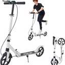 Dual-Brake Shock-Absorbing Kick Scooter, Anti-Skid PU Wheels, 4 Height-Adjustable Positions, Wider Pedals, Suitable for Children Over 6 Years Old, Teenagers & Adults (White)