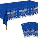 JVORFDG Graduation Party Decorations 2024 Congrats Grad Table Cover for Graduations Party Supplies 3pcs Blue Tablecloth 54 x 108 Inch