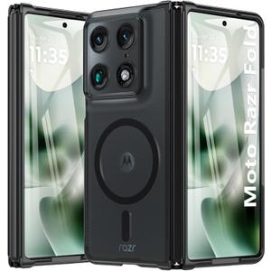 OWKEY for Motorola Razr Fold Case Compatible with MagSafe,[Hinge Protection] Magnetic Moto Razr Fold 2026 Case Shockproof Military Translucent Matte Bumper Cover Phone Case for Moto Razr Fold 5G,Black