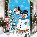 Moukeren Winter Snowman Photography Backdrop Christmas Photo Booth Banner Face Cutout Backdrop 6 x 3 Ft Snowman Penguin Xmas Tree Background for Holiday Birthday Party Decorations Portrait Props Gifts