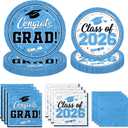 Graduation Plates and Napkins 2026, 200pcs Sky Blue Graduation Decorations Class of 2026 Grad Congrats Light Blue Graduation Blue Plates and Napkins Party Supplies for Graduation Party Favors,Serve 50