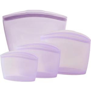 Blue Ginkgo Reusable Silicone Storage Bags 4-Pack | Korean-Made Stand Up Food, Freezer Bags - Lavender