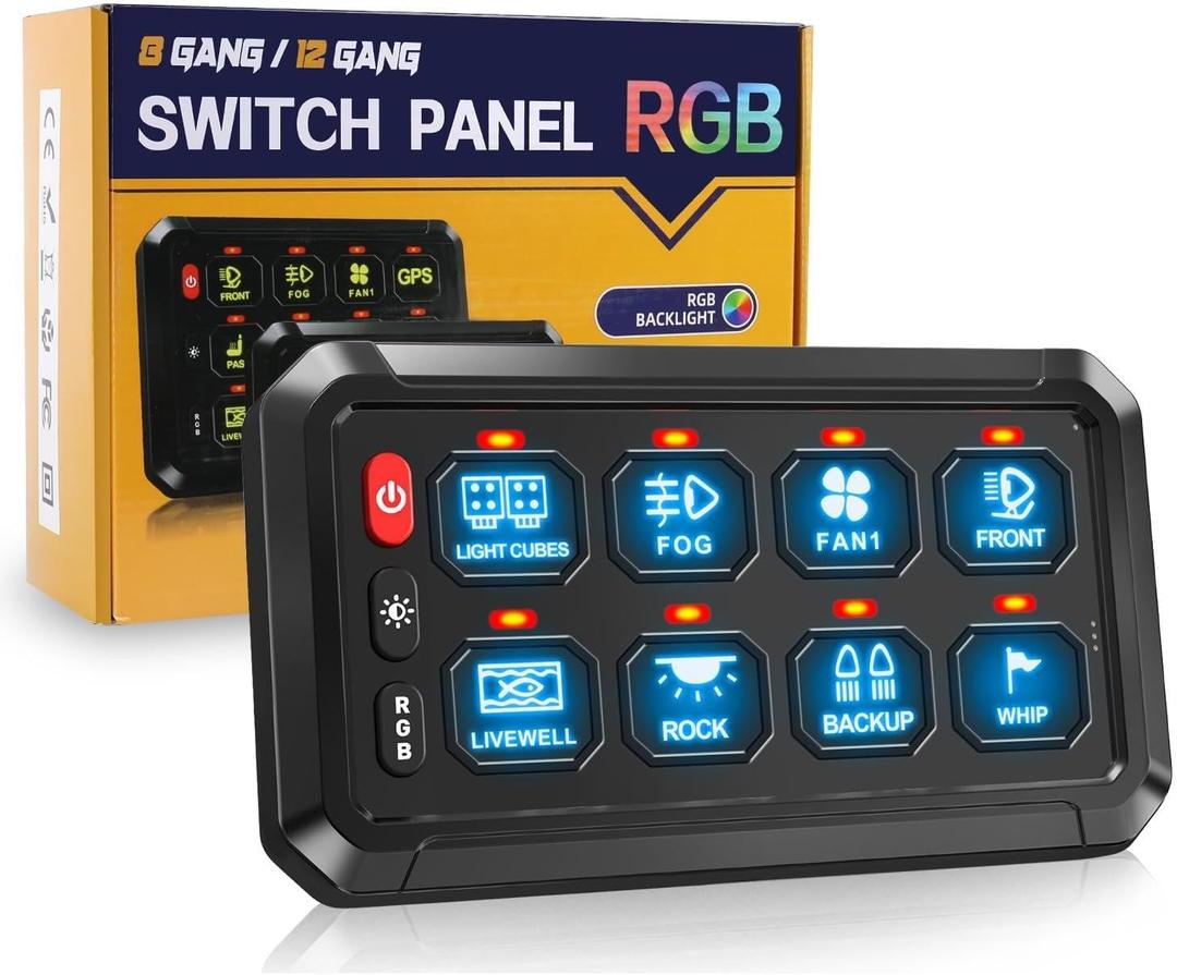 CO LIGHT 8 Gang Wireless Switch Panel Remote Control Range up to 165FT 5-Level Brightness Multifunction Built in Solid State Relay Switch Panel for Off-Road Truck SUV UTV RV