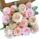FPMSQDY Artificial Peonies Flowers, Pink Cake Flowers Fake Silk Roses with Stems Faux Tulip Wedding Bridal Bouquets for Table Centerpieces Floral Arrangement Arch Home Decoration