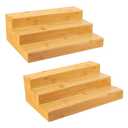 MillTu Bamboo Spice Rack Organizer for Cabinet 3 Tier Countertop Step Spice Shelf for Kitchen Storage and Organizer (2 Pack, Cabinet)