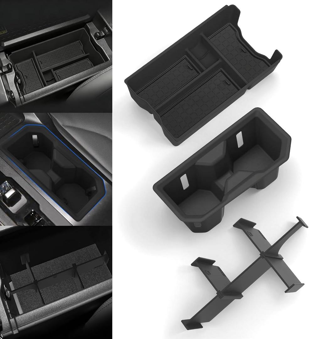 for 2026 Toyota RAV4 Accessories Center Console Organizer, 3PCS Armrest Storage Box for & Wildlander with Divider Tray & Cup Holder Insert, ABS Interior Accessories with Non-Slip Mats